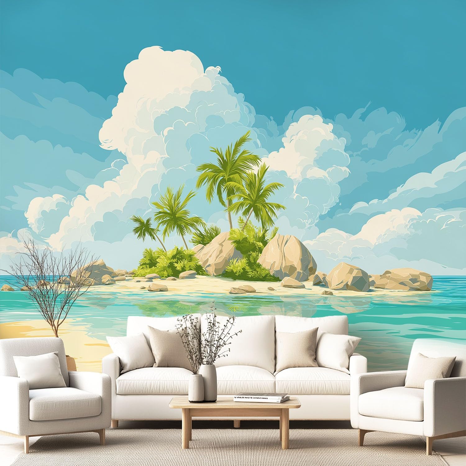 Papier peint intisse plage tropicale pour masquer les defauts de vos murs