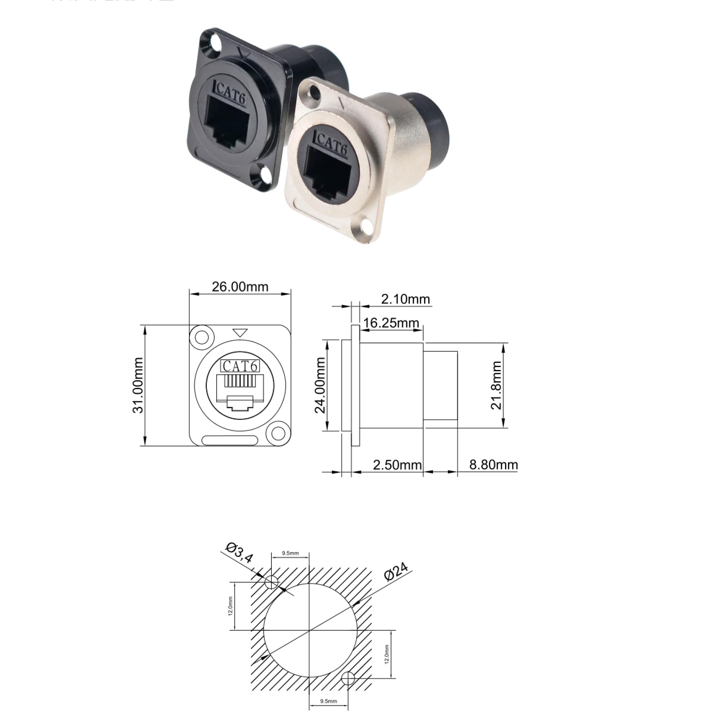 HangTon Lot de 5 connecteurs RJ45 étanches pour panneau de prise de courant réseau Ethernet Cat6, câble en ligne de type D femelle vers femelle