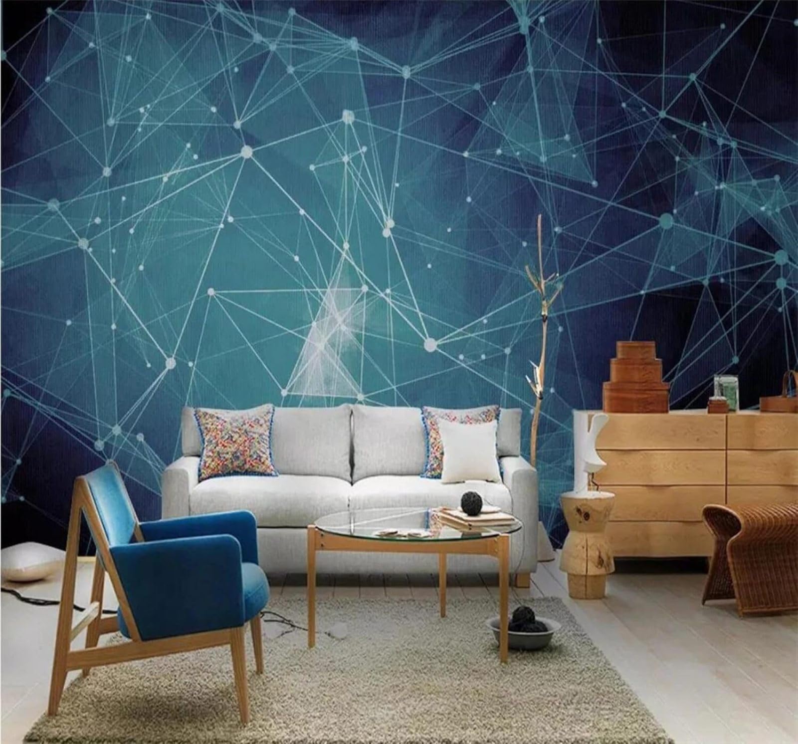 XLMING Abstract Three Dimensional Blue Lines Starry Sky 3D Wallpaper Premium Textured Silk Study Dining Living Room Bedroom Sofa TV Wall Easy Install-400cm×280cm