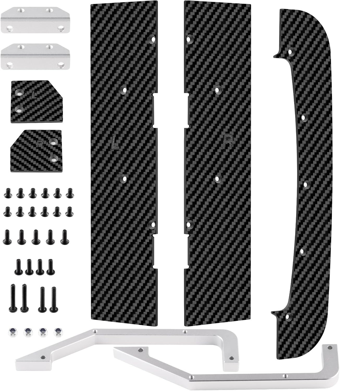 RCLIONS 1set Carbon Fiber Front&Rear Splitter,Chassis Widening Side Skirts for ARRMA Infraction BLX 3S 1/8 Racing Car Upgrade Parts (Silver)