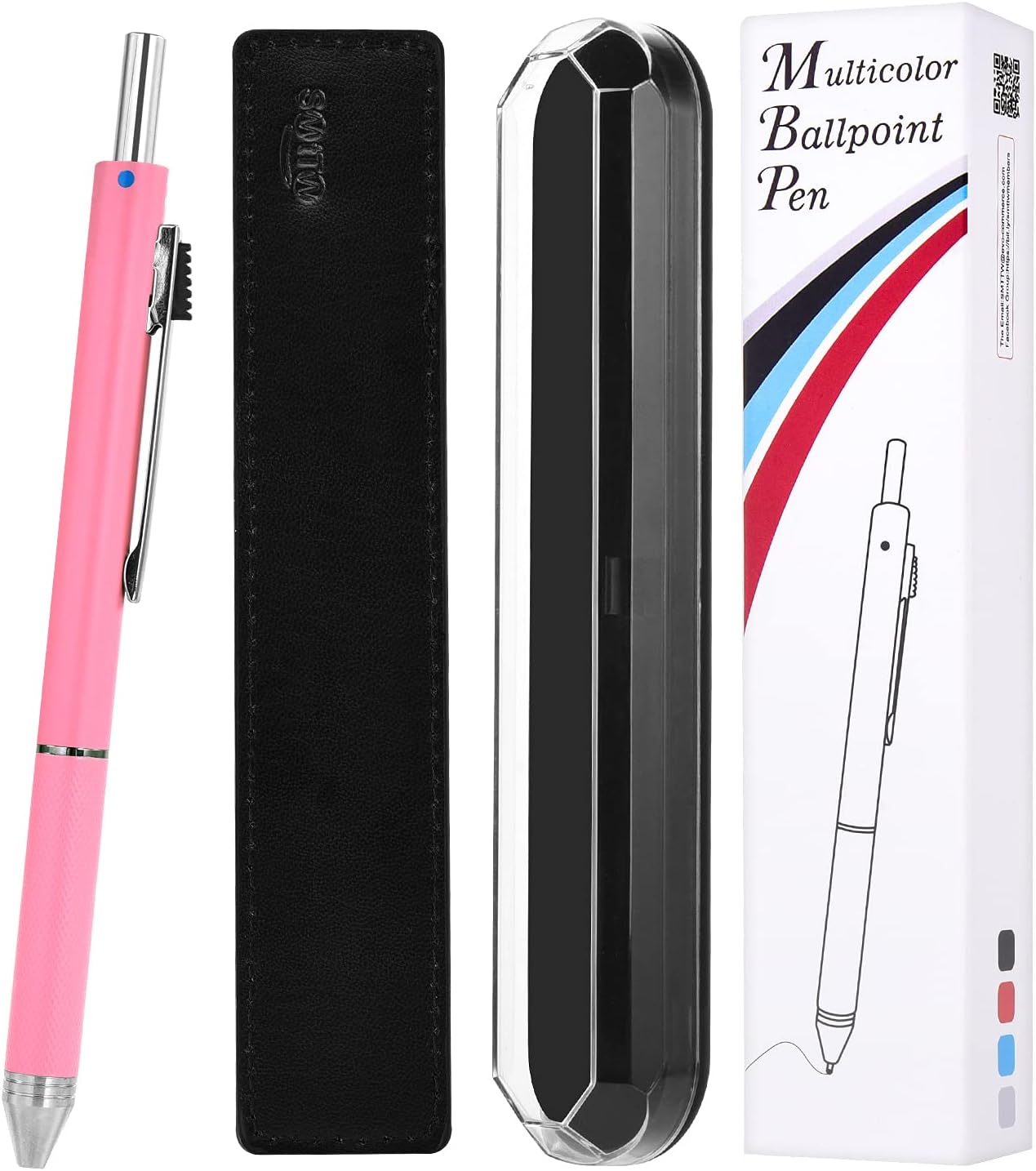 4-in-1 Multicolored Pen, Mechanical Pencil & Black Red Blue MetalPen, Multi ColoredPen with Portable Case & Refillable BallpointPen with Gift Box