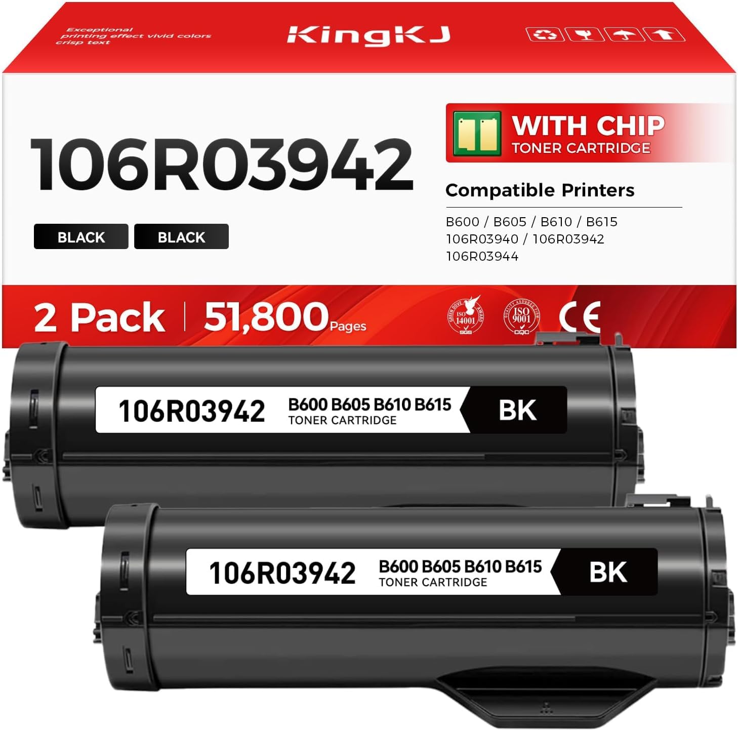 VersaLink B600 B610 Black High Capacity Toner Cartridge 2-Pack Replacement for Xerox 106R03940 106R03942 106R03944 Toner Compatible for Xerox VersaLink B600 B605 B610 B615 Laser Printer Ink All-in-One