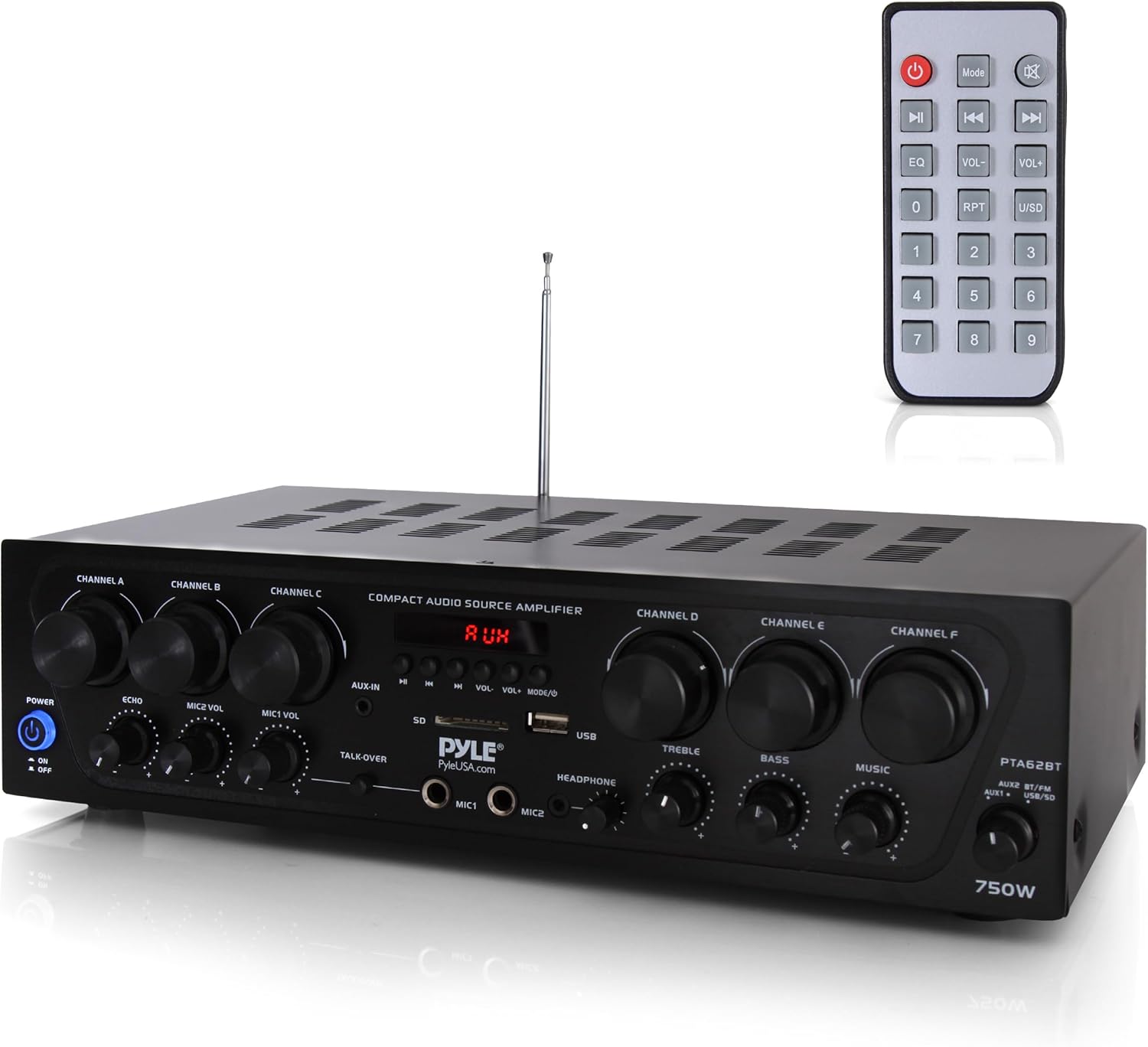 Pyle Wireless Bluetooth Home Audio Amplifier System-Upgraded 6 Channel 750 Watt Sound Power Stereo Receiver w/USB