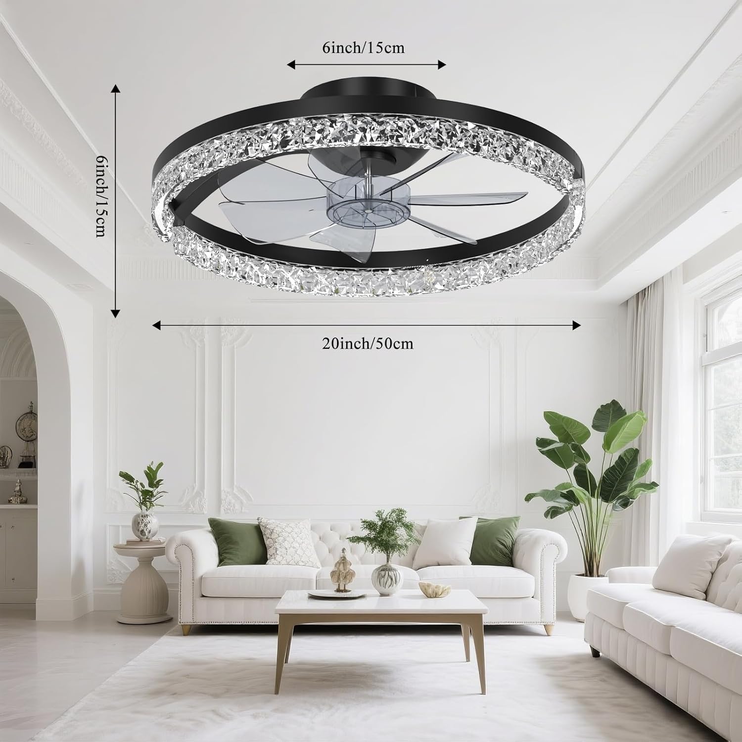 20" Profile Ceiling Fan with LED Light Kit & Remote Control,6-Speed Stepless Dimming, Color Temperature Adjustable 3000K-6500K, Flush Mount for Low Ceilings, Ideal for Bedroom,Living Room,Nursery