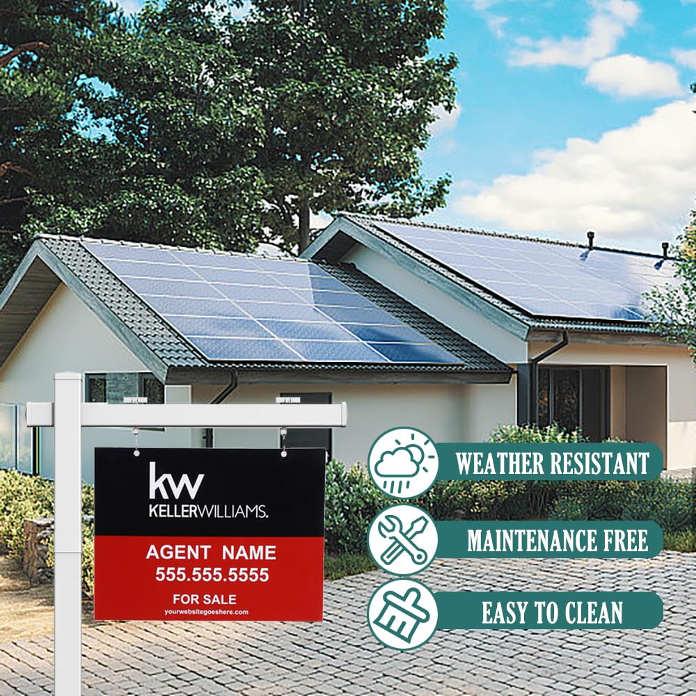 Cartel de vinilo PVC para bienes raíces de 6 pies de alto, poste de letrero de patio de agente inmobiliario con tapa plana para casa abierta y casa para venta (sin letrero) (blanco, 72 x 36