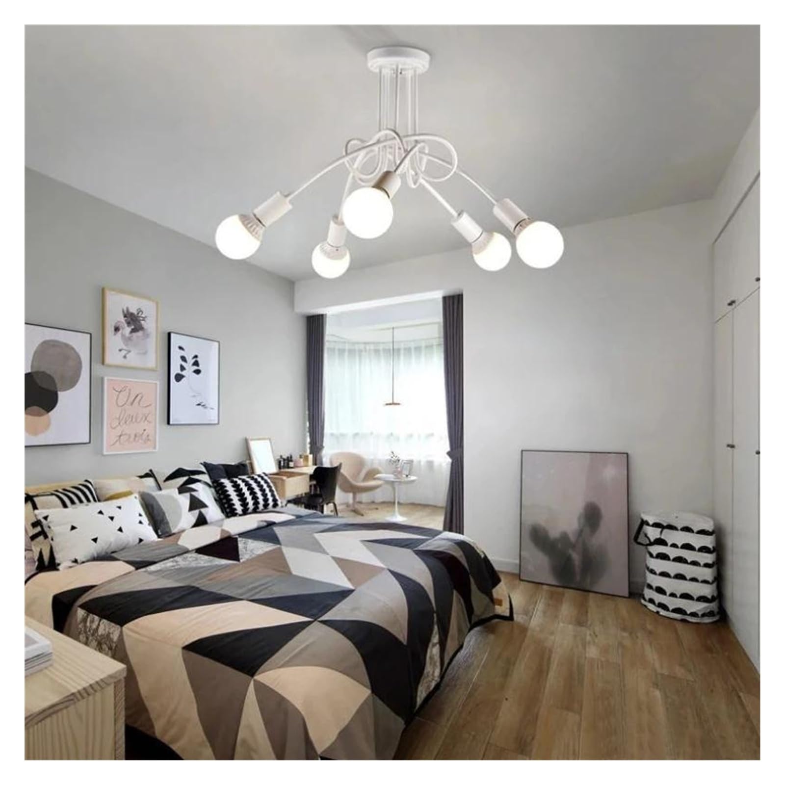HYJAUSXB Simple Retro Chandelier Creative Industrial Style Ceiling Dining Room Kitchen Bedroom Hotel Decoration(White 5 Heads)