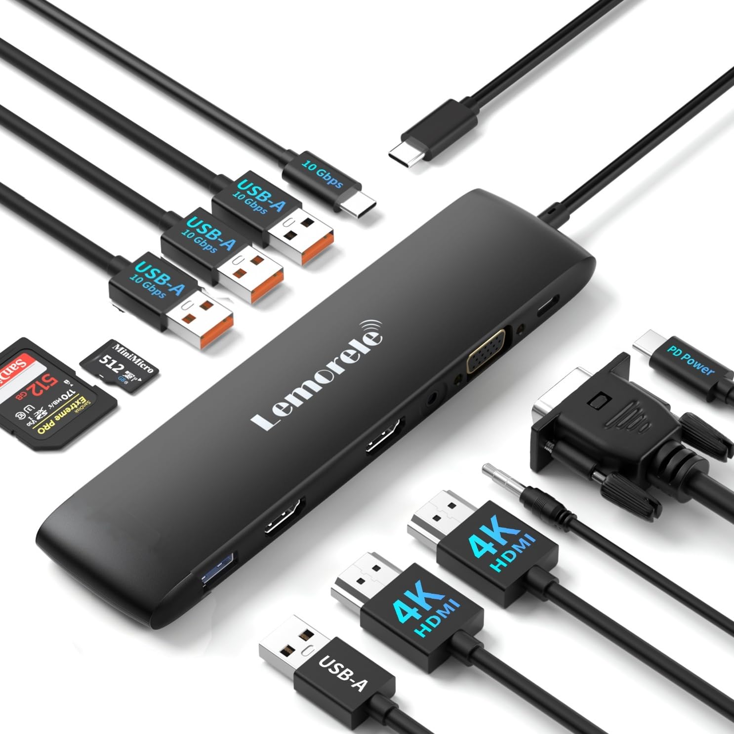 Docking Station USB C/A 10Gbps 3 Display - 12 in 1, Hub Dual Monitor Con 2 HDMI 4K, VGA, Audio, 3 USB 3.2/1 2.0, USB-C 3.1, PD100W, SD/TF, Tre Display