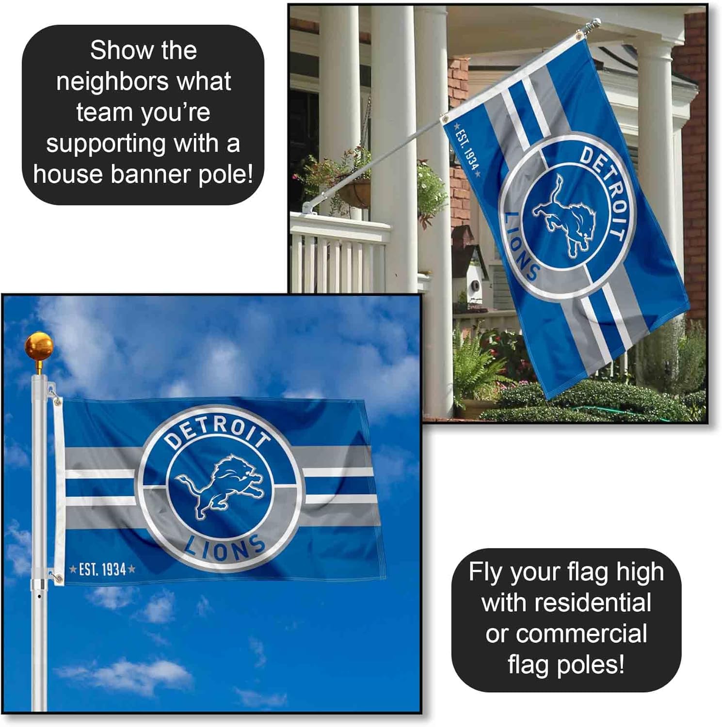 WinCraft Detroit Lions Patch Button Circle Logo Flag Large 3x5 Banner - Image 3