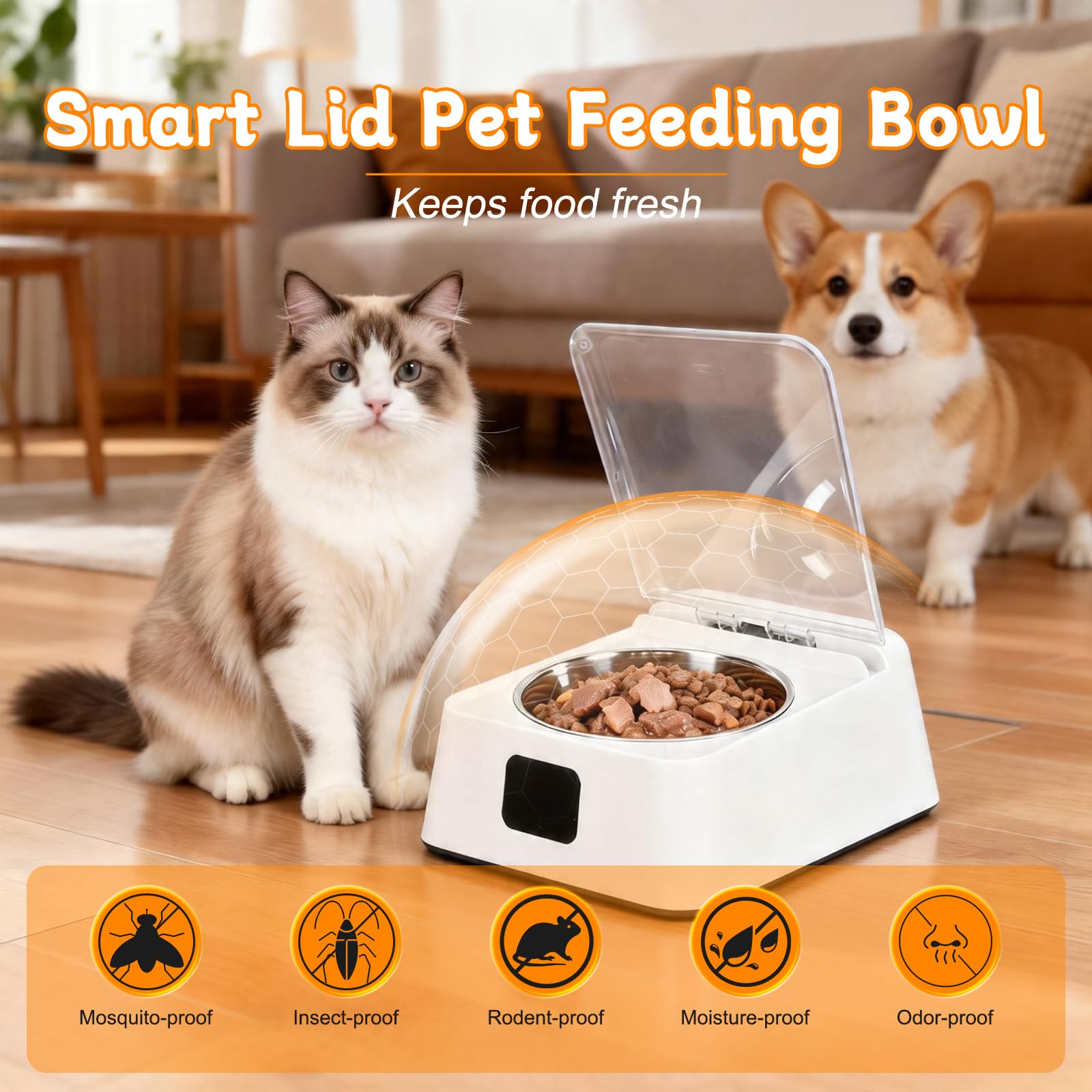 Nassfutterautomat für Katzen, Futterautomat Katze Nassfutter, Automatisch Futternapf mit Bewegungsmelder Deckel, Nassfutterautomat für Kleine/Mittlere Hunde, Katze, Nass und Trocken