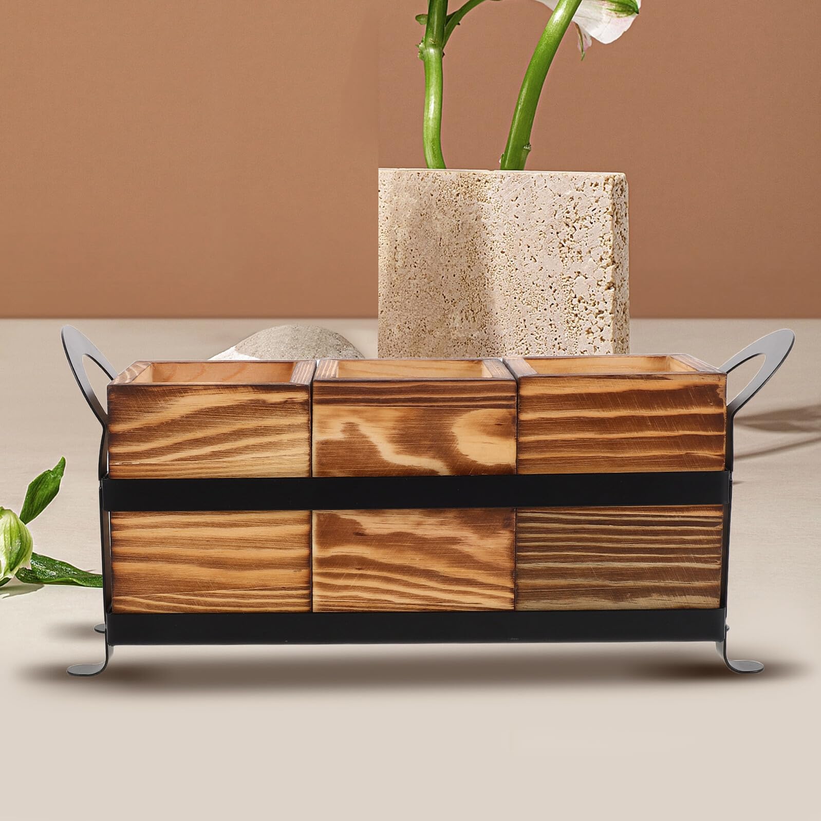 Hemobllo Range-ustensiles Bois Compartimenté Organiseur Couverts et Pinceaux Maquillage Support de Rangement Cuisine et Bureau Bois Massif Élégant et Facile à Nettoyer