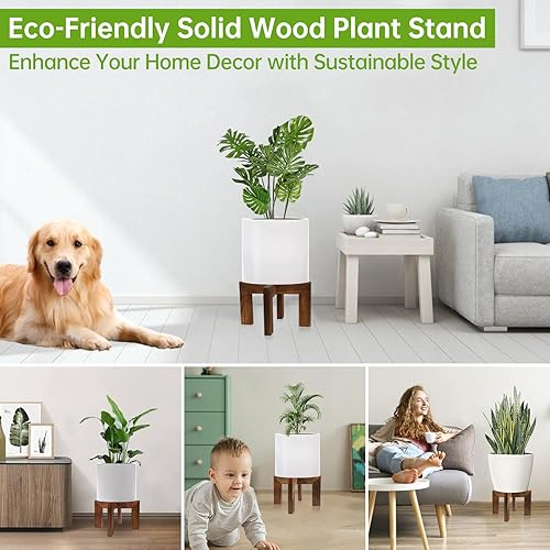 Miniatura 2 de Paquete de 2 soportes de madera para plantas de interior, moderno soporte para plantas de interior para macetas, estante resistente para macetas,