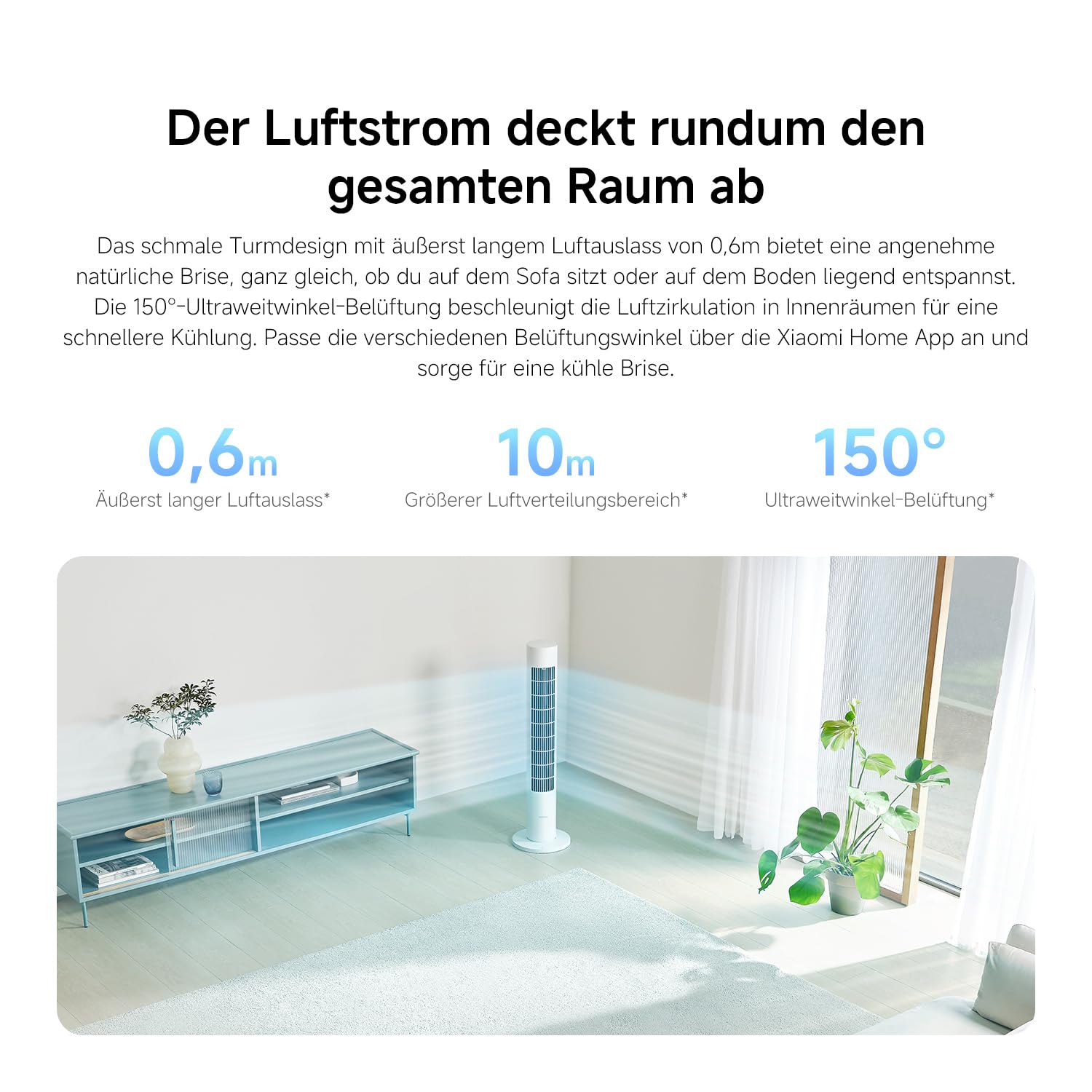 XIAOMI Smart Tower Fan 2 - Standventilator 150° Oszillation mit natürlichen Luftprofilen, Energiesparend, Ultra Leise 28.7dB(A), App-Steuerung, Weiß