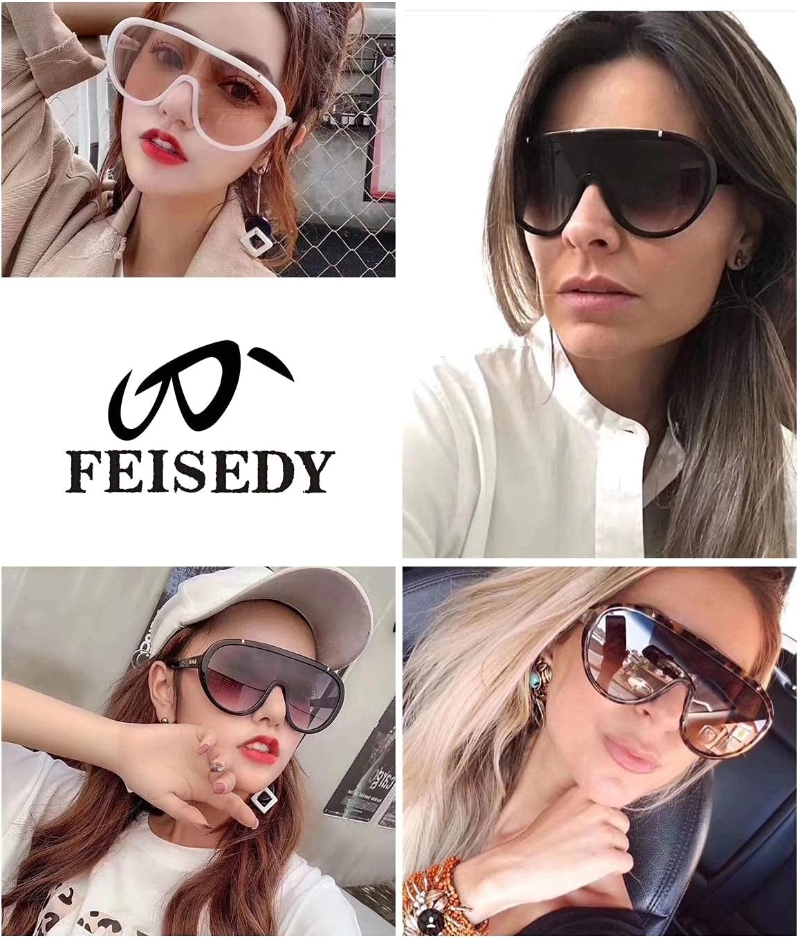 FEISEDY Sunglasses Women Oversized One Piece Frame UV400 Sun Glasses Trendy Retro Shades B2580 - Image 4