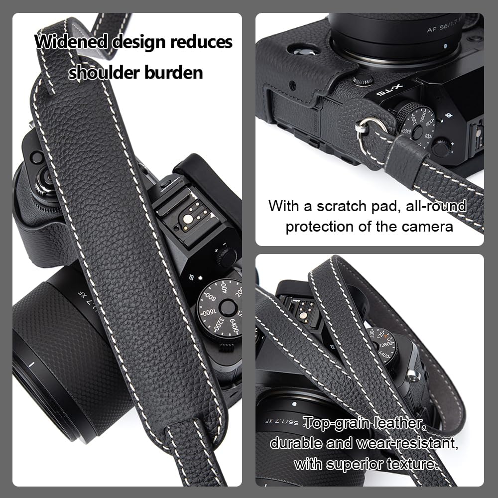 X-T5 Vintage Genuine Leather Camera Case Half Leather Camera Protector with Shoulder Strap for Fujifilm X-T5