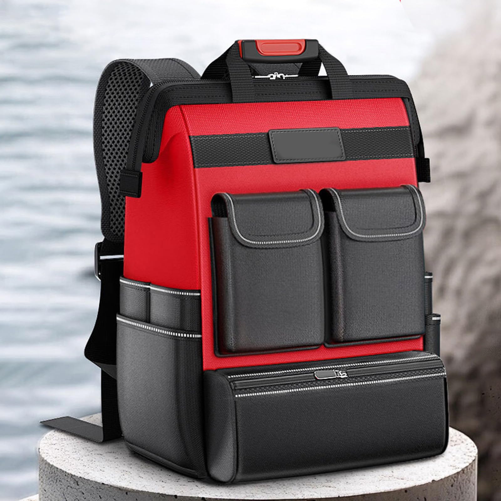 Mochila bolsa de herramientas de tela de gran capacidad para electricista, fontanero, herramientas industriales al aire libre, organización de almacenamiento, correa ajustable, bolsa de herramientas