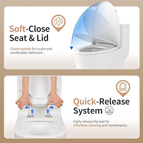 Miniatura 6 de DeerValley Inodoro alargado de una pieza con asiento cómodo ADA altura, potente doble descarga 11.28 GPF y MAP 35.27 oz, 12 pulgadas áspero, inodoro
