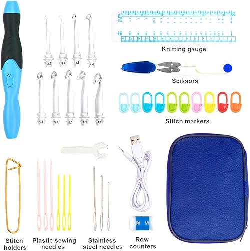 Miniatura 5 de Vidillo Juego de luces de ganchillo con funda, ganchos ergonómicos recargables iluminados, 9 ganchos intercambiables con una funda de ganchillo,