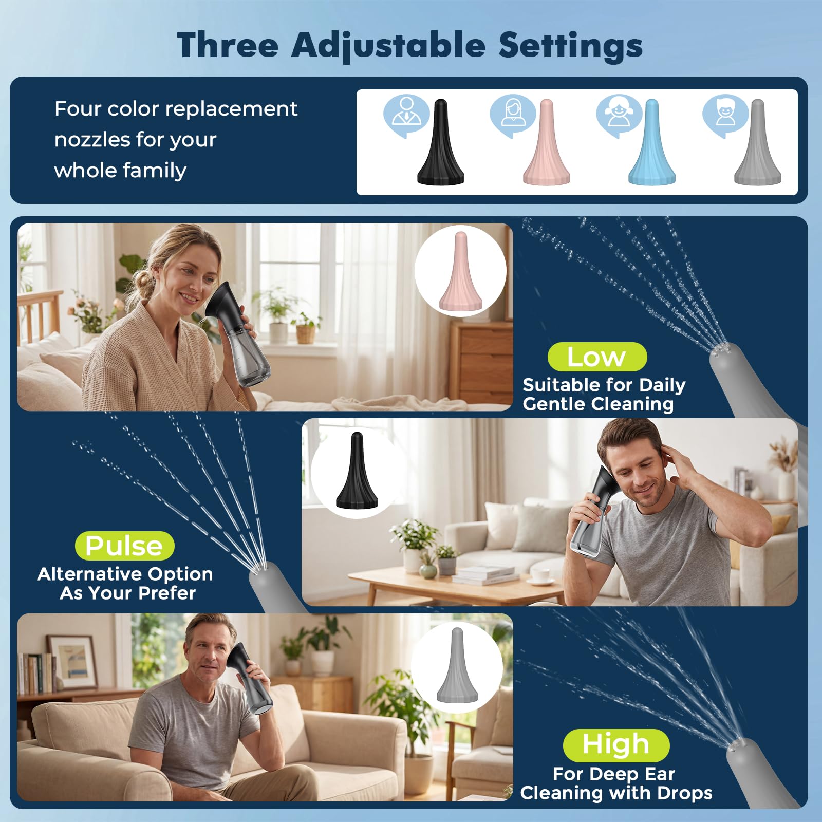 Nettoyeur Oreille, JDZ Nettoyage Oreille Rechargeable à Double Réservoir, IPX7 Étanche Nettoyeur Oreilles Adultes avec 12 Embouts Auriculaires, Nettoie Oreilles à 3 Modes