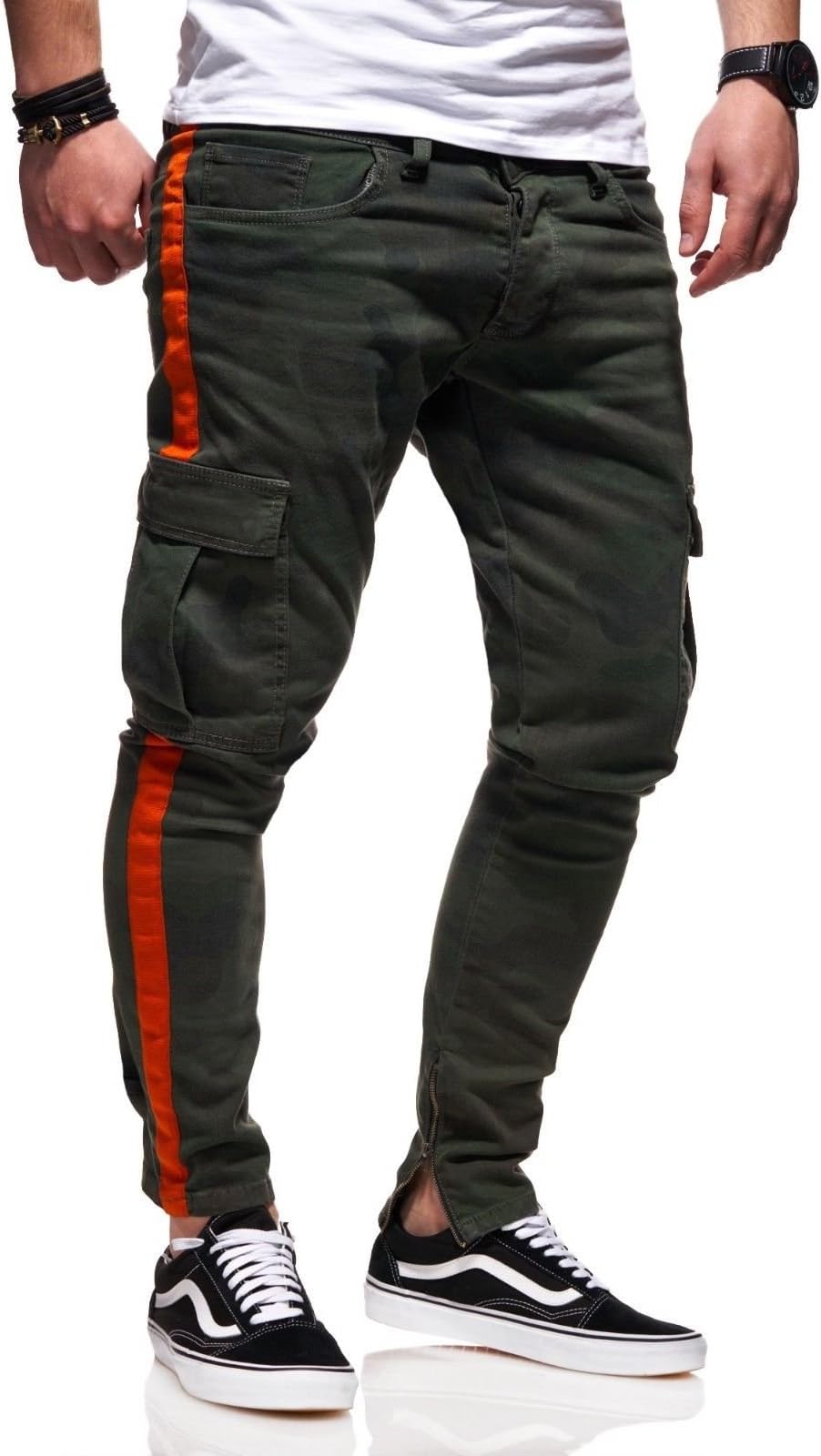 Men's Jeans Pants Cargo Regular fit with Pockets and Zipper JN-3632 (Camo-Khaki,W31/L32)