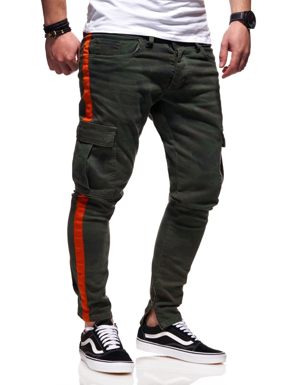 Men's Jeans Pants Cargo Regular fit with Pockets and Zipper JN-3632 (Camo-Khaki,W31/L32)