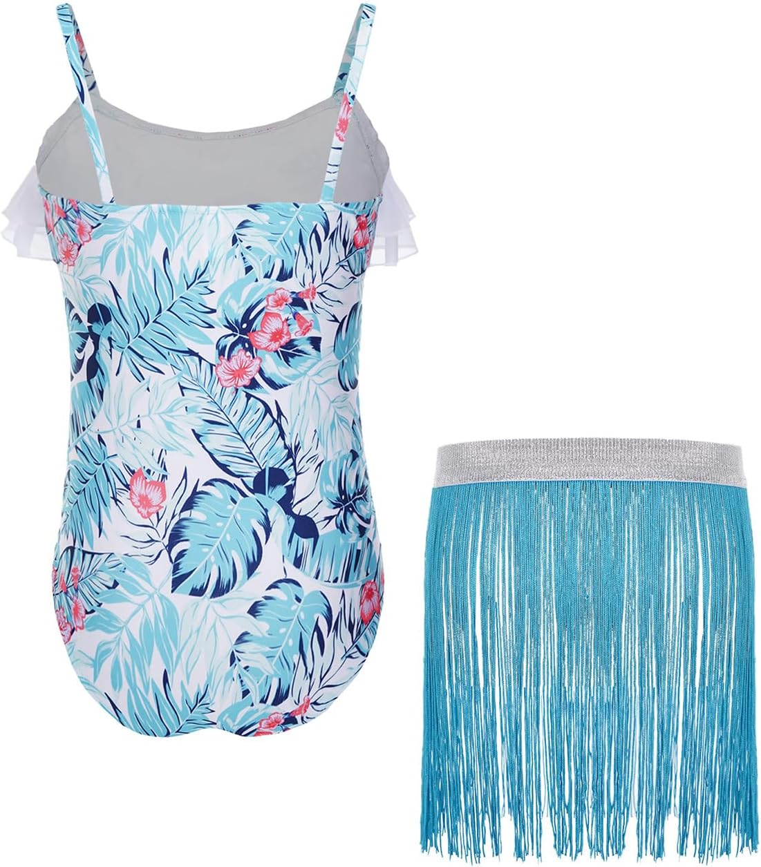 TTAO Girls Summer Swimsuits with Beach Cover Ups Skirt Set Ruffle Swimwear 2 Piece Bathing Suit Beachwear