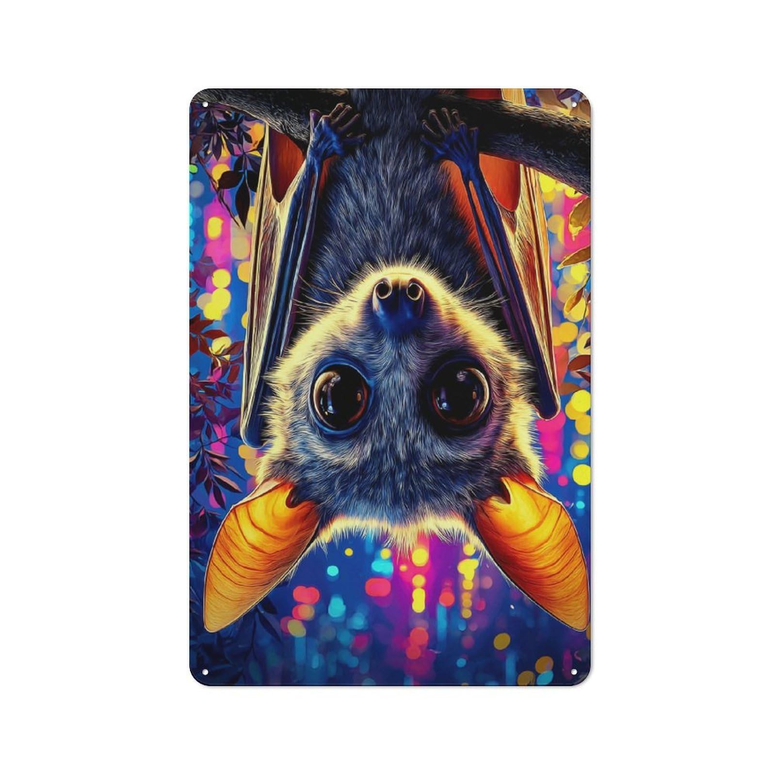 Junmoney Colorful Bat Artwork Retro Tin Sign 30X20cm For Living Room Or Hallway, Gift For Living Room Decor Lovers During The Christmas Season