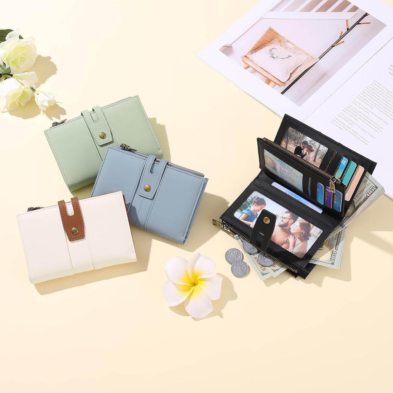 GAEKEAO Small Wallets for Women RFID Blocking Leather Trifold Clutch Wallet Credit Card Holder Wallet Card Case Purse with ID Window - Image 6