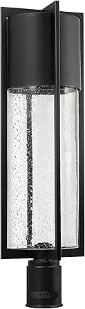 Hinkley Shelter Large Post Top or Pier Mount Lantern, LED Included, Aluminum, Clear Seedy Glass Shade, Dark Sky Compliant, Black Finish