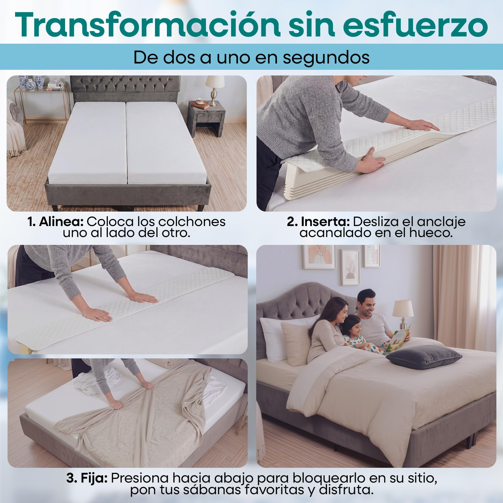 ZENO Unir Dos Camas para Split King y Relleno de Huecos - Convertidor de Cama Twin a King - Espuma de Alta Densidad Premium - Sueño Ininterrumpido para su Familia - Inserto para Colchón