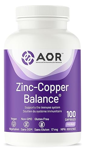AOR Zinc Copper Balance 17mg, 100 V-Caps, 100-Day Supply - Nutrient Support for Skin, Hair, Bone & Overall Wellness, NON-GMO & Gluten-Free, Easy-to-Swallow, Zinc & Copper Supplements for Men & Women