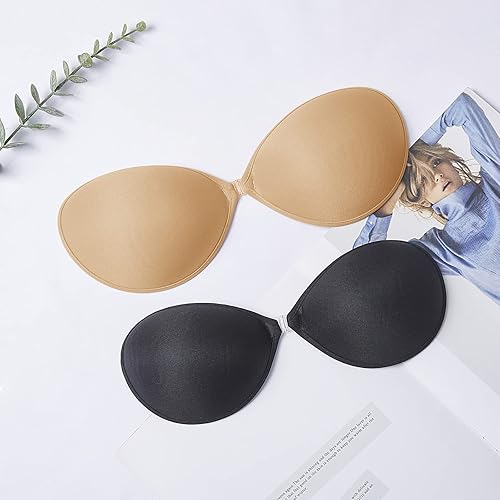 Miniatura 4 de OLISHI 2 pares de brasieres adhesivos para mujer, invisibles, sin tirantes, sin espalda, reutilizables, con almohadillas para pezones