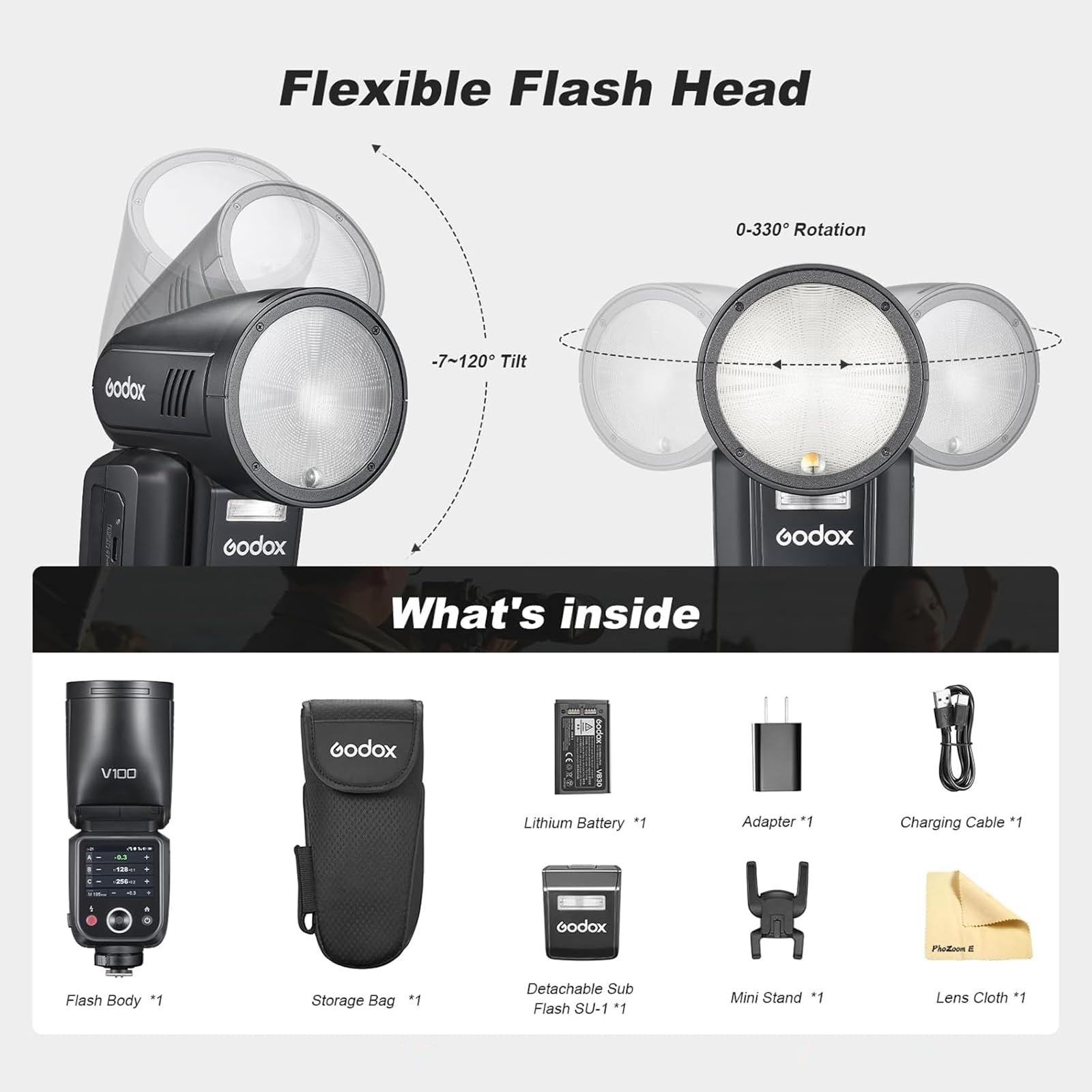 Godox V100-S V100 S Testa Rotonda Fotocamera Flash TTL Speedlite 2.4G Wireless TTL Speedlight Strobe, 100Ws HSS 1/8000s con Batteria agli ioni di litio per Fotocamere Sony