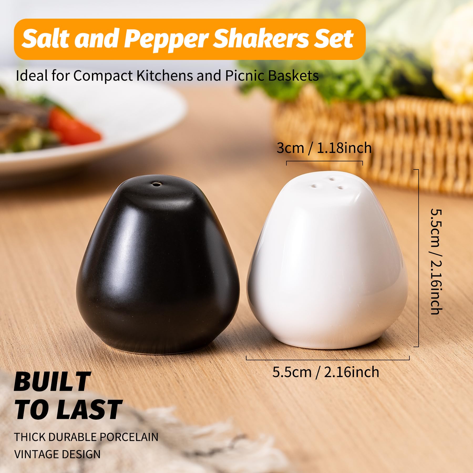 Tanew Ceramic Salt and Pepper Shakers Set of 2, 2oz Farmhouse