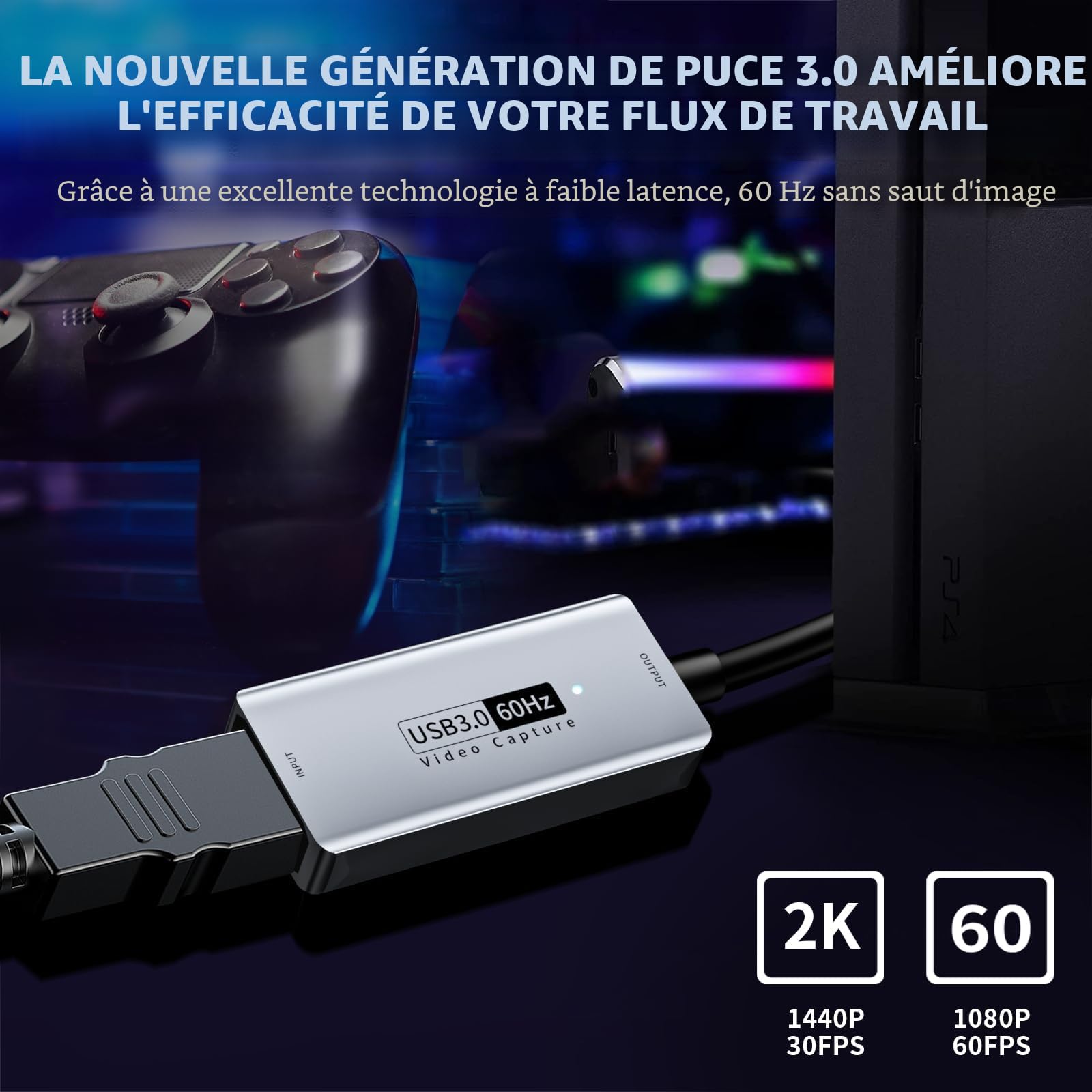 Carte d'acquisition vidéo Newhope, Carte de Capture 4K HDMI vers USB C 3.0, 1080P HD 60fps Live and Record Video Audio Grabber pour Les Jeux, Le Streaming, l'enseignement, la vidéoconférence