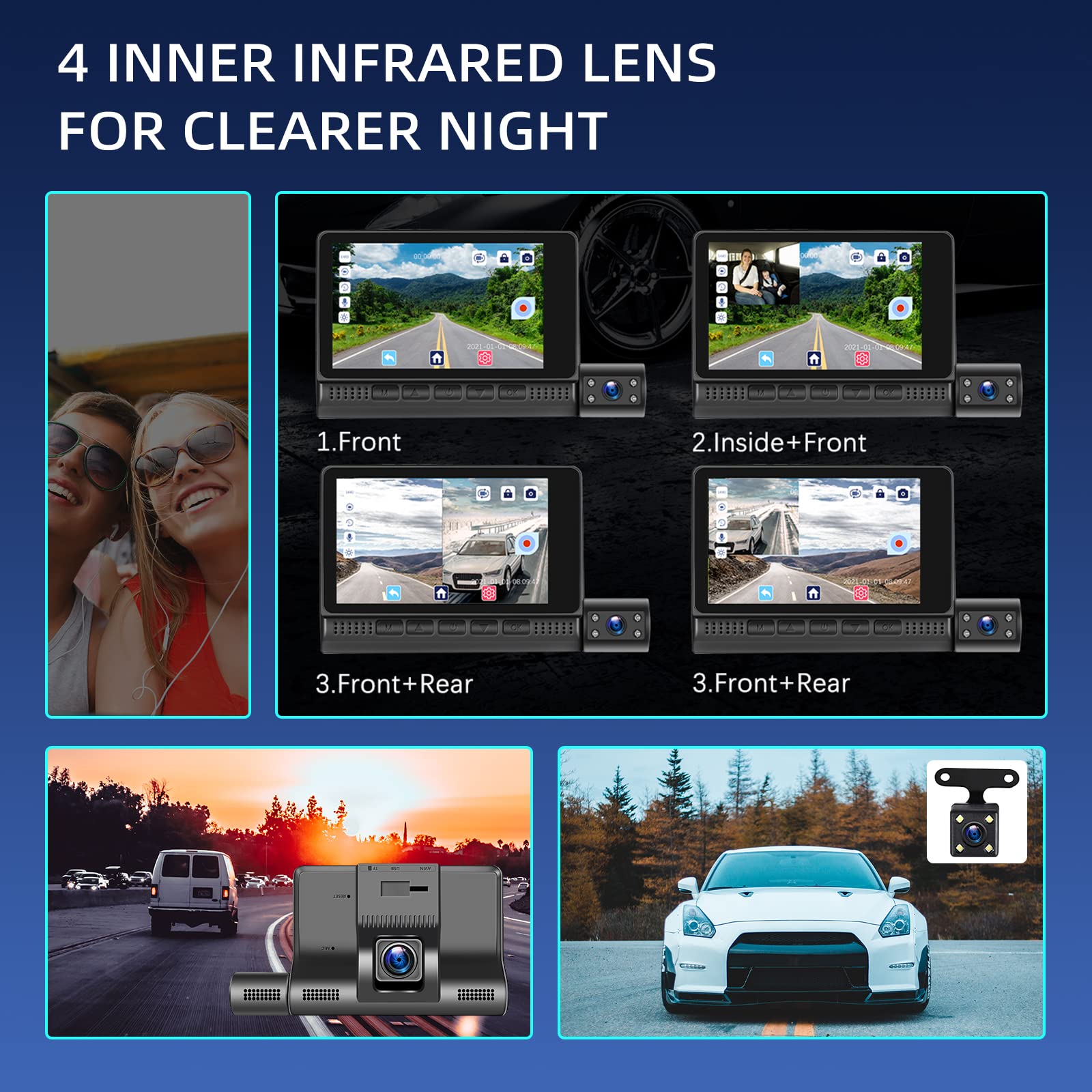 Hodozzy Dashcam Voiture WiFi FHD 1080P 1,5 Pouce Dash Caméra Frontale