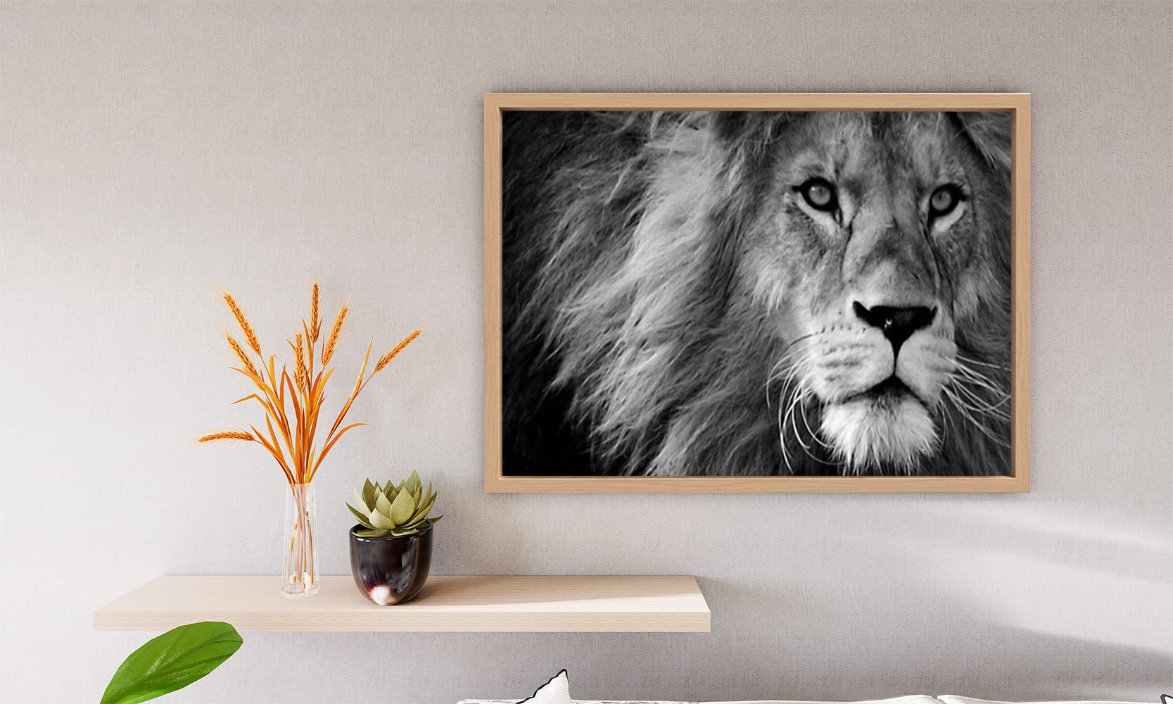 XtremeSkins Designs Print Wooden Floater Framed Canvas Wall Art Decoration Poster (14x10 Inch) - Majestic Beasts Canvas Lion A