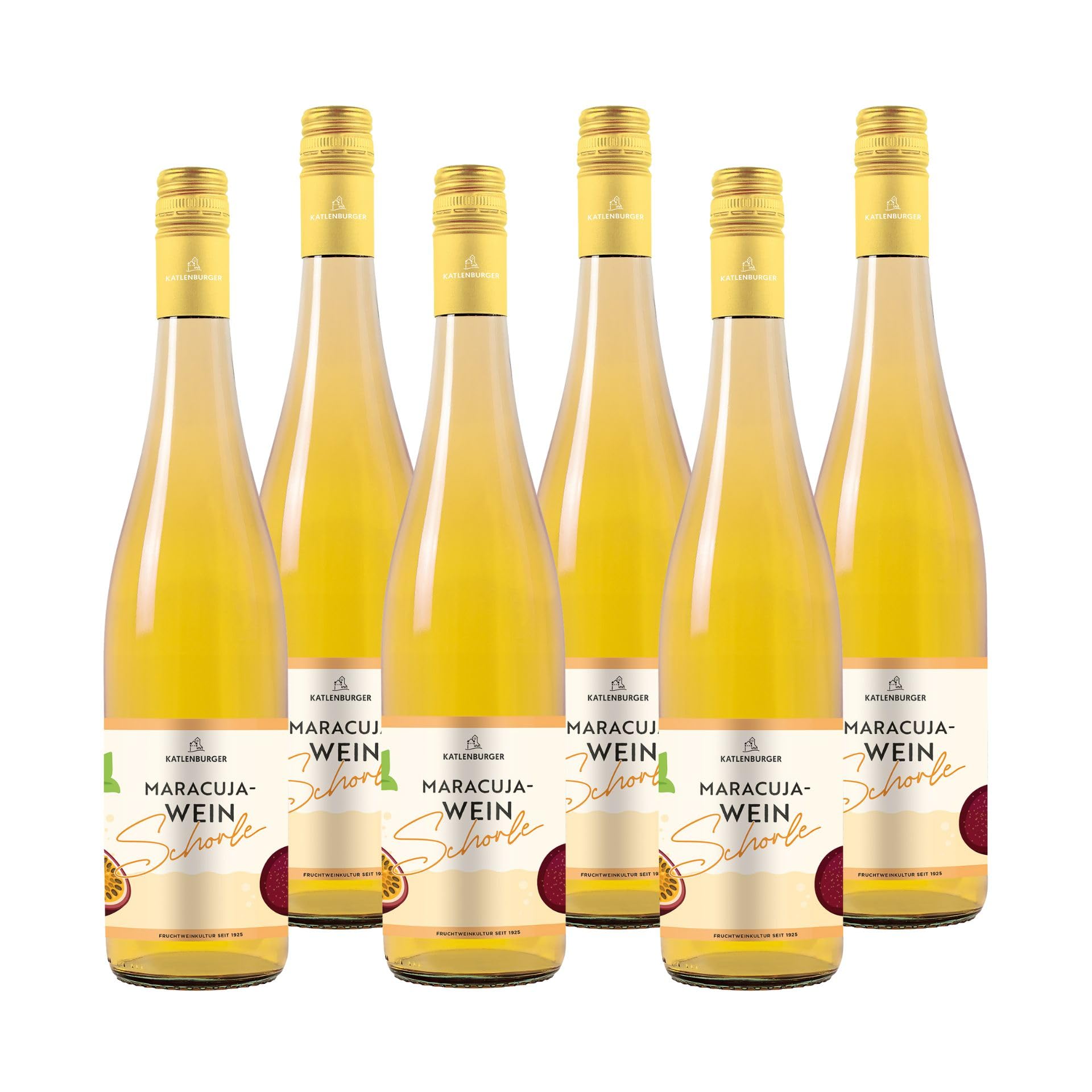 KATLENBURGER - Fruchtweinschorle Maracuja | Natürlich-leichte und fruchtige Schorle aus Katlenburger Fruchtweinen. Leicht, spritzig und ideal für Sommerabende. Inhalt: 6x 0,75l mit 5% vol.
