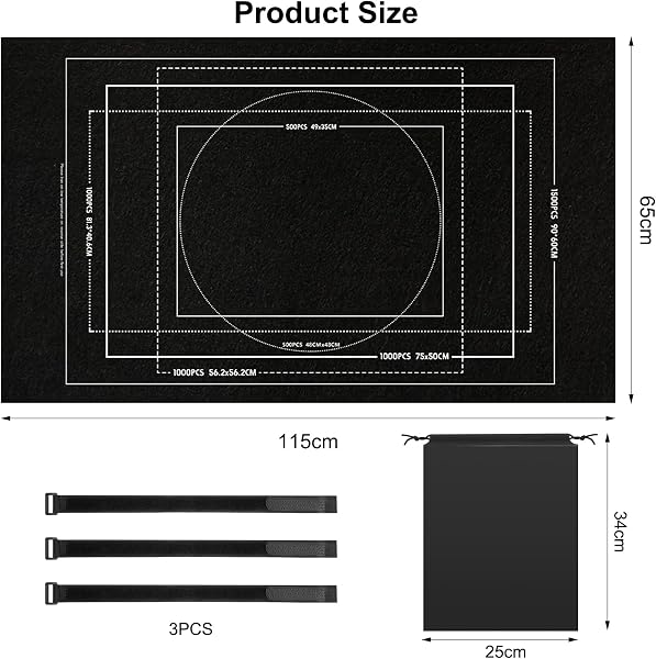 GZRXIOUS Tapis de puzzle pour puzzle jusqu'à 1000 1500 pièces, noir, avec sangles magiques et sac de rangement, accessoire pratique, idéal pour tapis de puzzle Teppi - 2