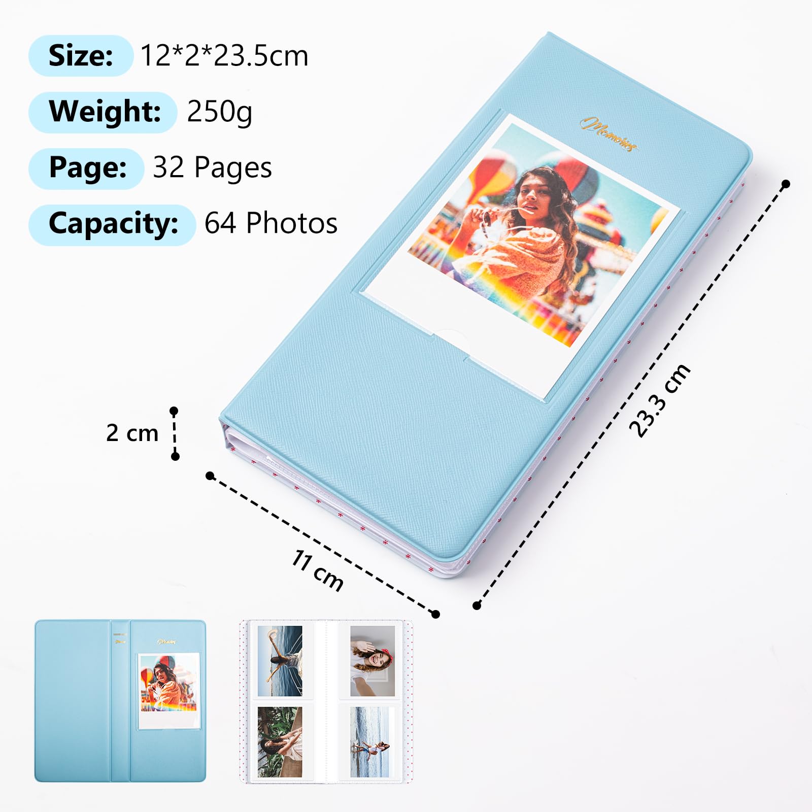 MUZIRI KINOKOO 64 Pockets Photo Album for Fuji Instax Wide 210/300/Wide 400/WIDE EVO/Link WIDE Camera,5-inch Films - Image 3