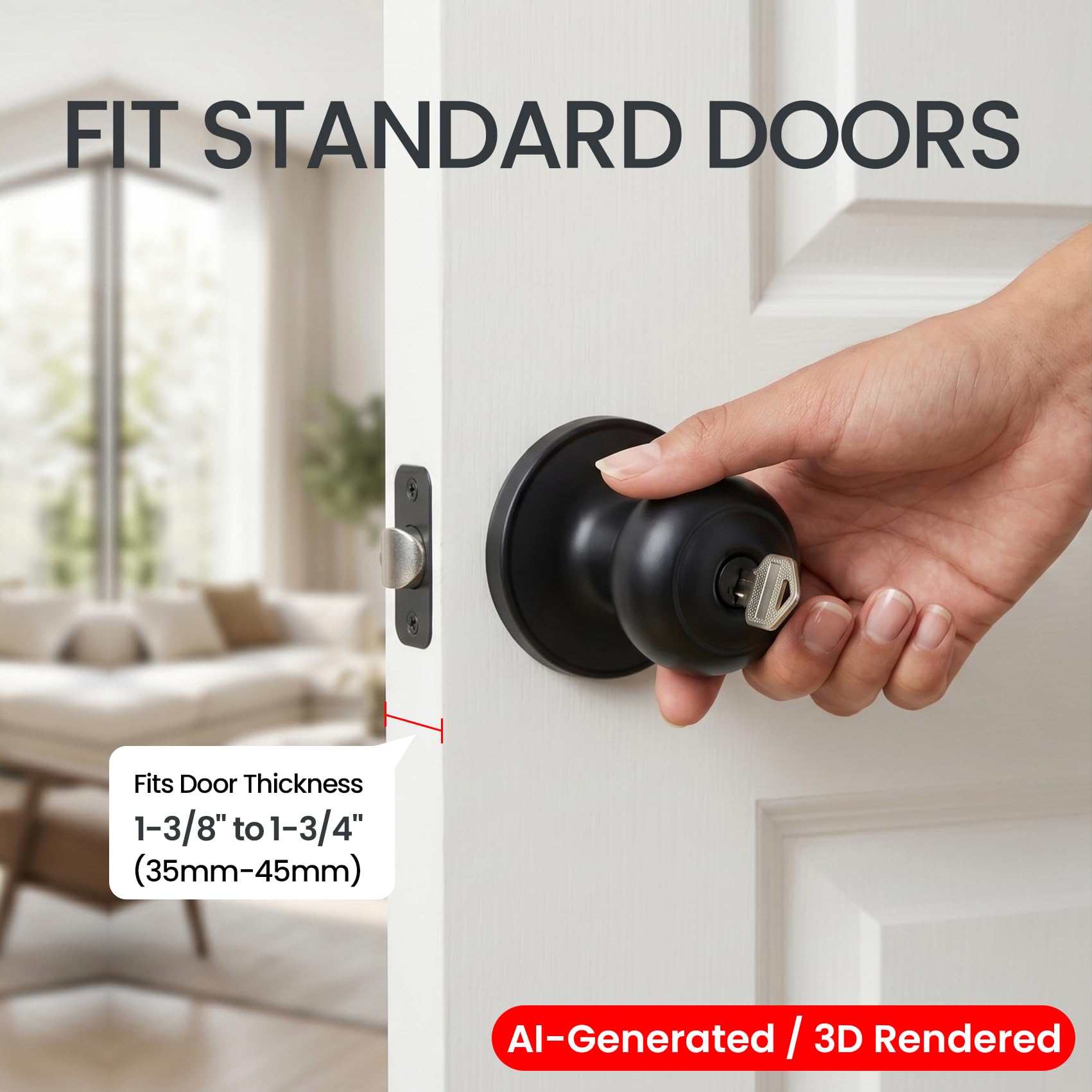 Matte Black Door Knobs with Lock - 6 Pack -5
