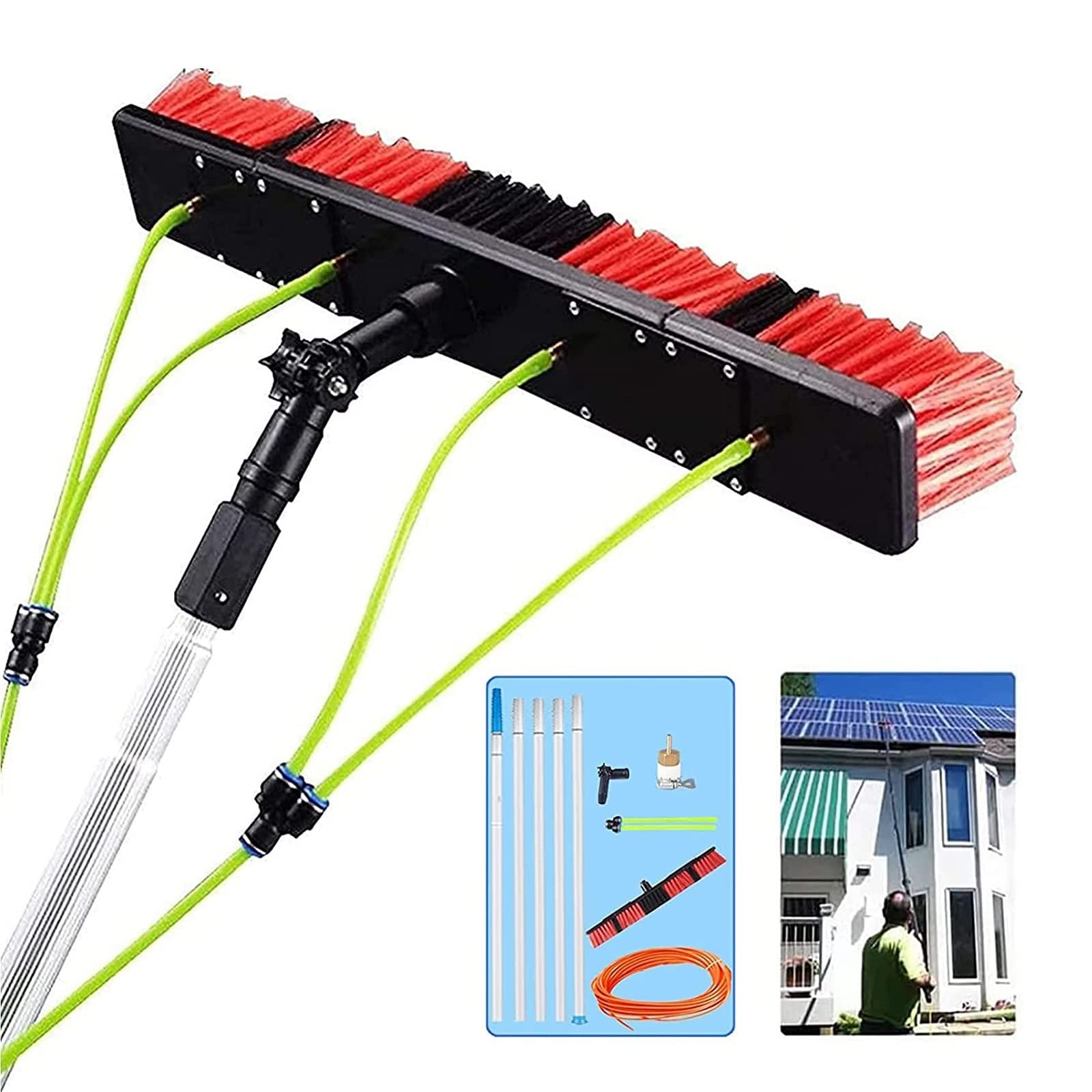 GHFXSCV Telescopic Window Cleaning Pole 3m-12m with 50cm Brush Head - Water Fed Extendable Brush for Conservatory Roof & Solar Panel Cleaning - 29.52ft Reach