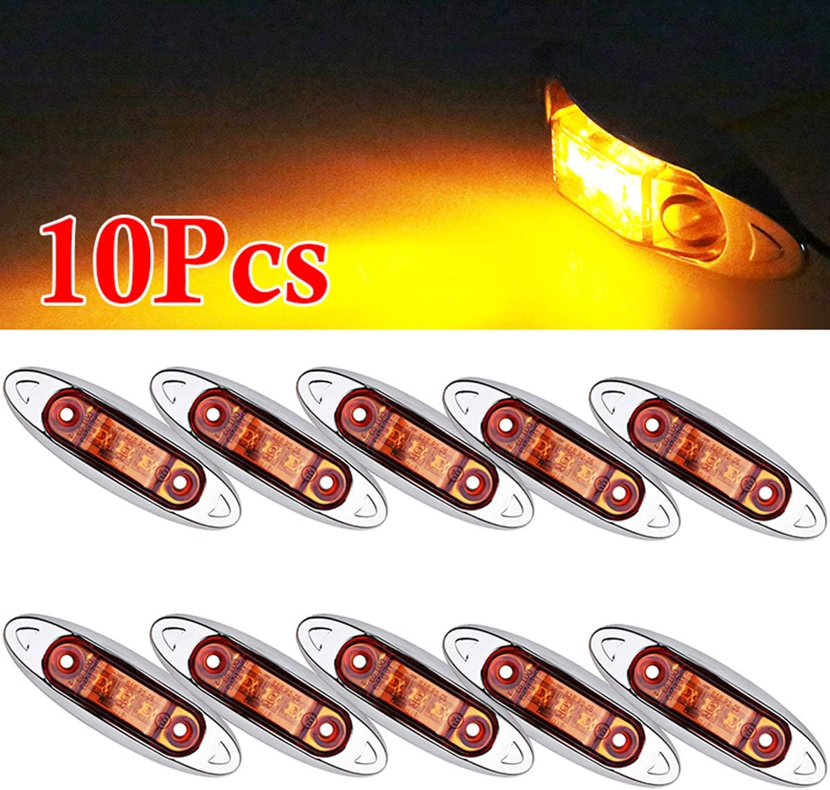 GOFORJUMP10PCS Yellow Waterproof Side Marker Lights Clearance Lamp Trailer Truck Bus Car 3 LED 12V 24V
