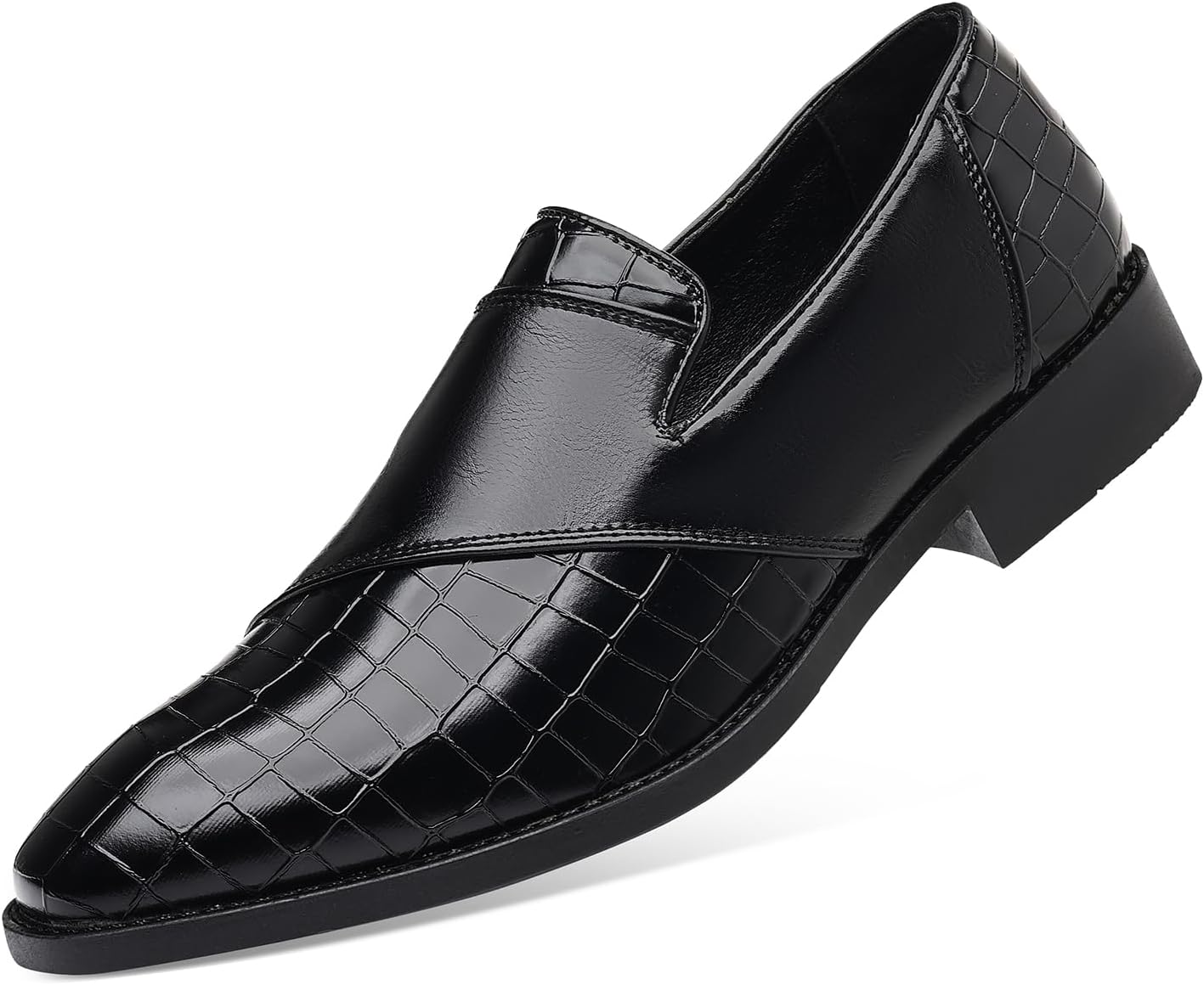 Men's Dress Loafers Crocodile Print Slip On Formal Shoes for Men Pointed Toe Business Loafers