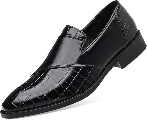 Mens Dress Loafers Crocodile Print Slip On Formal Shoes for Men Pointed Toe Business Loafers