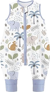 Chilsuessy Baby Schlafsack mit Füßen 1 Tog Kinder Sommer Schlafsack mit Beinen 100% Baumwolle Schlafstrampler für Jungen Mädchen, 1 Tog/Elefant, 90cm/Baby Höhe 100-110cm