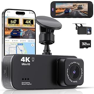 4K Dual Dash Cam Front and Rear, Dash Camera for Cars with 32GB Card, Built-in 5G WiFi, 3.16” IPS Screen, Night Vision, 170°Wide Angle, WDR, 24H Parking Mode - Amazon product rated Grade A