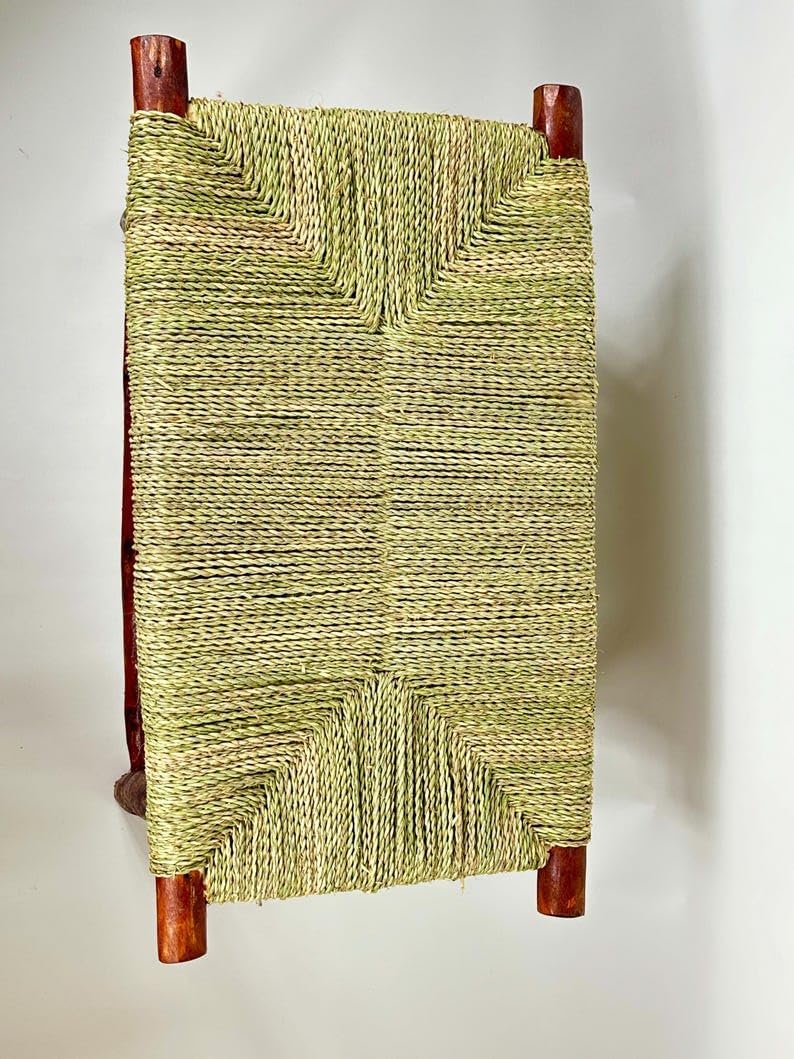 Artisan Moroccan Bench - Handwoven Palm Leaf & Natural Fiber Boho Seating