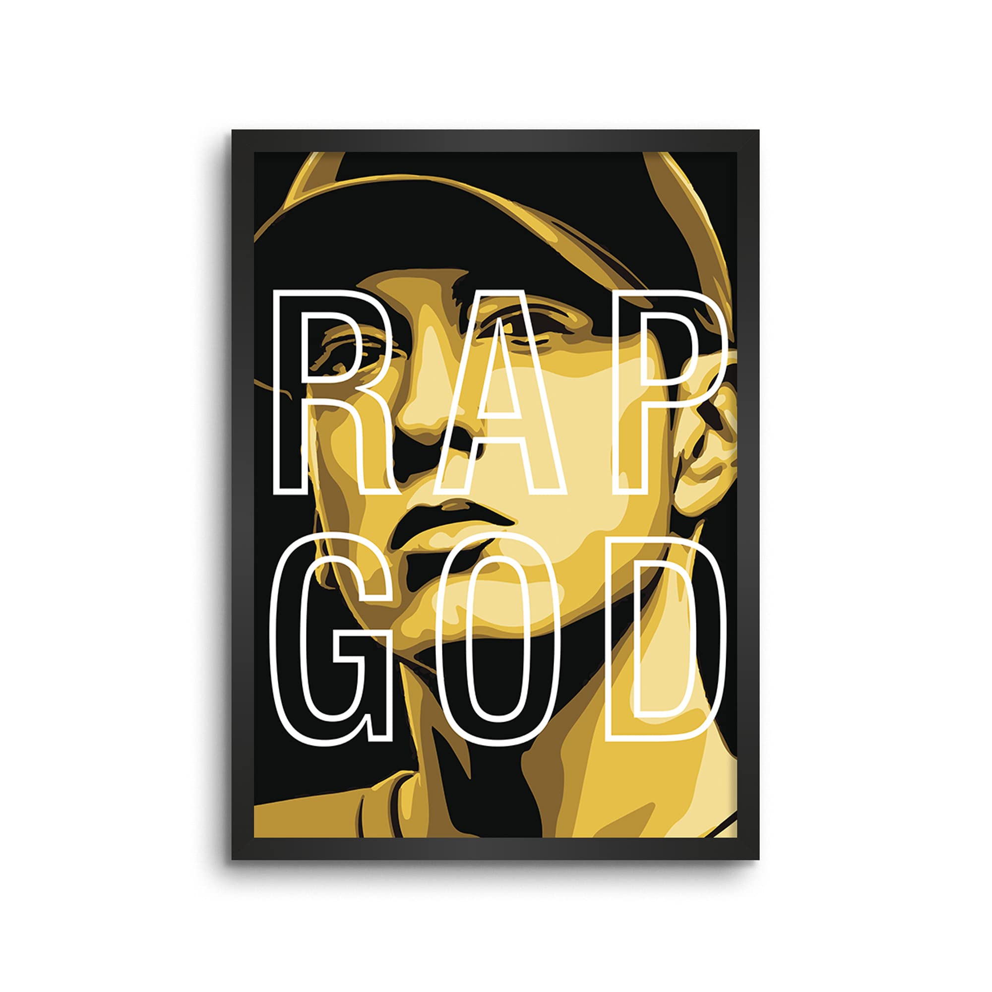 LAMRON Eminem RAPGOD 2 Wall Decoration Art Framed Poster, 12 Inch x 18 Inch, Glass with 0.5 Inch Black Wooden Frame