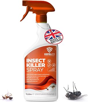 REPELEM Insect Killer Spray - Professional Strength Flying & Crawling Insect Treatment For The Home, Effectively Targets Flies, Ants, Spiders, Woodlice, Silverfish, Ticks, Wasps & Dust Mites, Large 1L