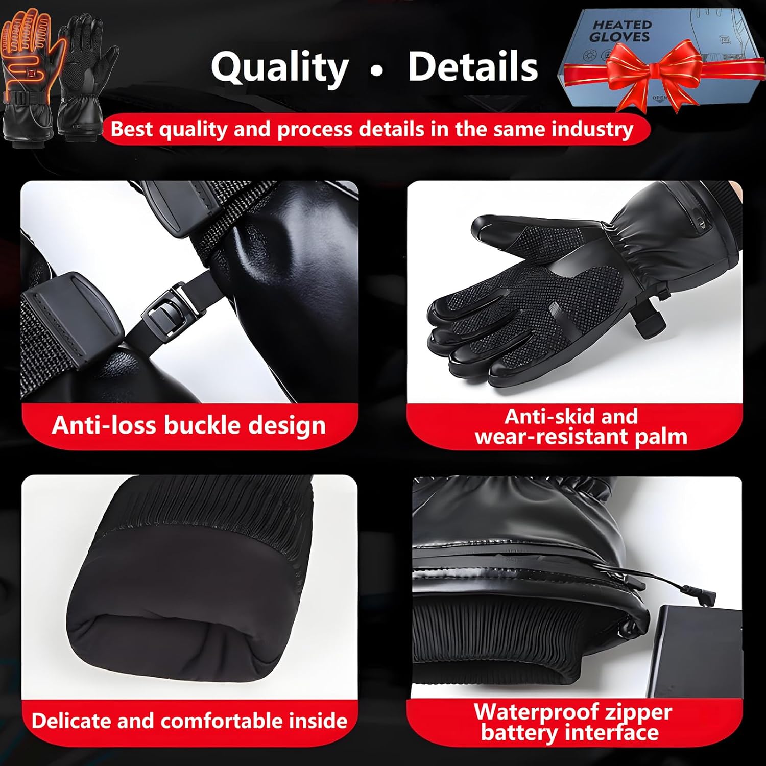 Heated Gloves, Heated Gloves for Men Women,Rechargeable Electric Gloves with 7.4V 5000mAh *2,Touch Screen Waterproof Non-Slip Heating Glove for Motorcycling Cycling Skiing Hunting Camping Outdoor Work - Image 6